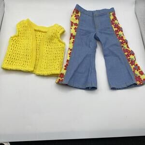 American Girl Julie Beforever Meet Outfit Yellow Vest Floral Hippie Jeans